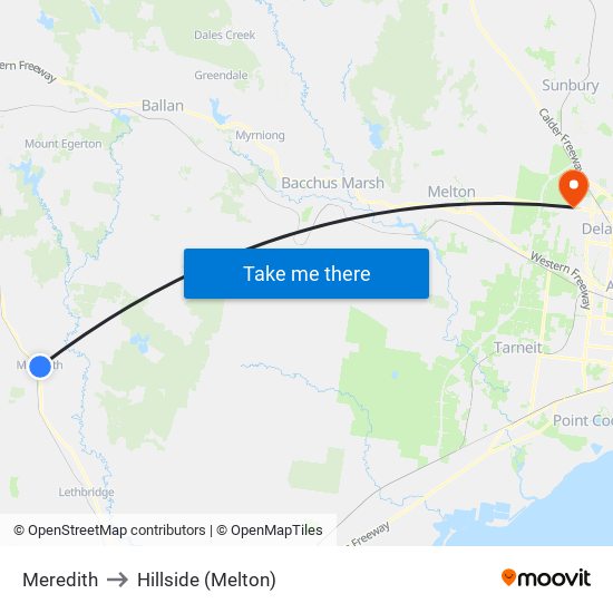 Meredith to Hillside (Melton) map