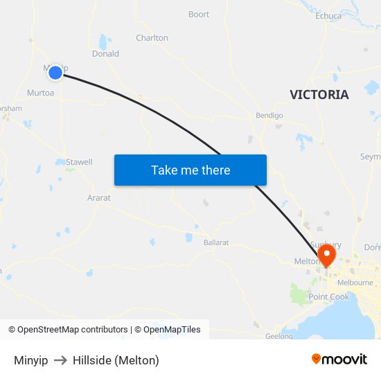 Minyip to Hillside (Melton) map