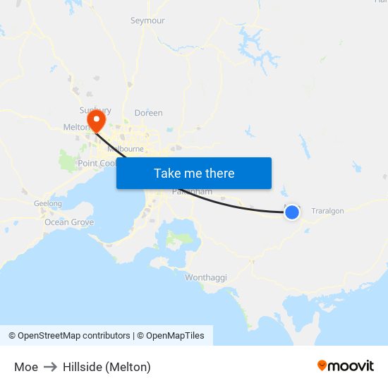 Moe to Hillside (Melton) map