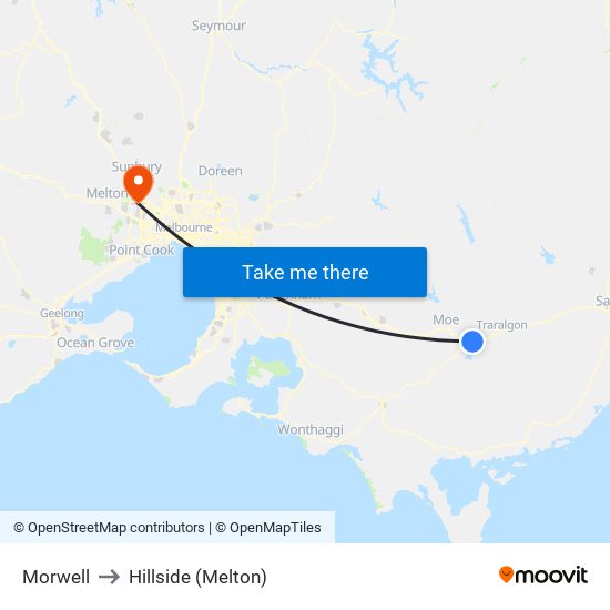 Morwell to Hillside (Melton) map