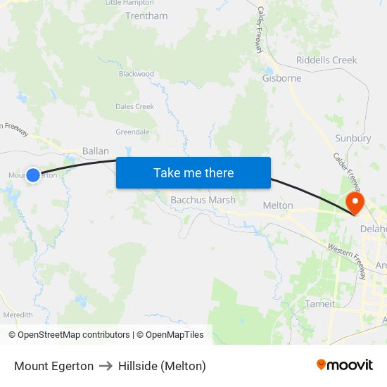 Mount Egerton to Hillside (Melton) map