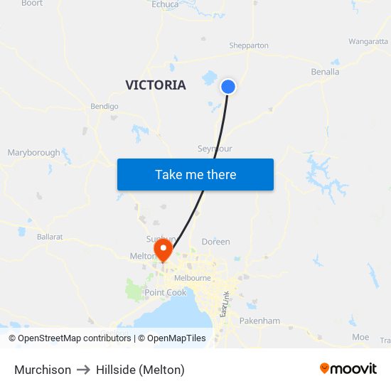 Murchison to Hillside (Melton) map