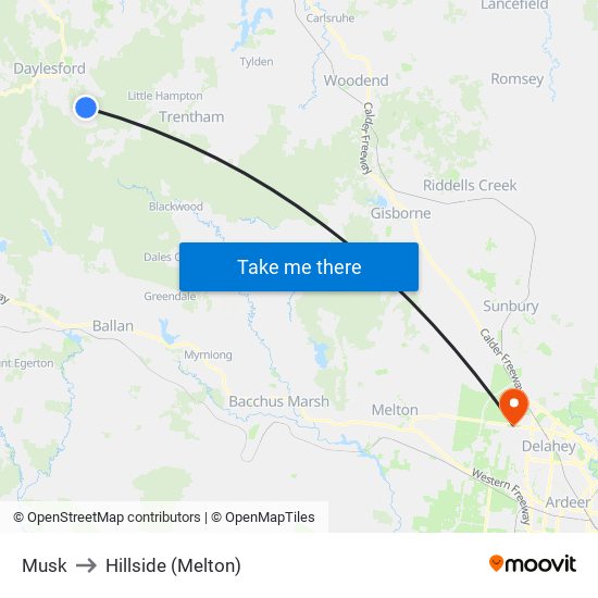 Musk to Hillside (Melton) map