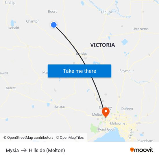 Mysia to Hillside (Melton) map