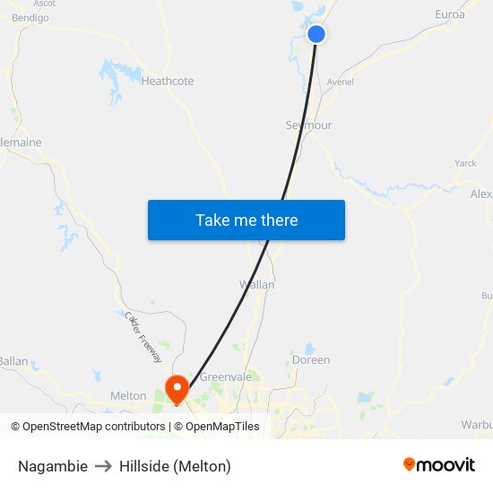 Nagambie to Hillside (Melton) map