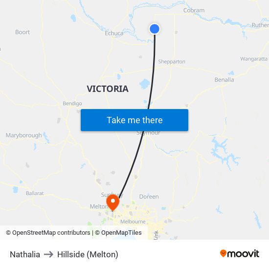 Nathalia to Hillside (Melton) map