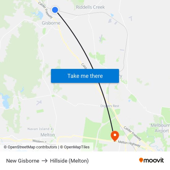 New Gisborne to Hillside (Melton) map