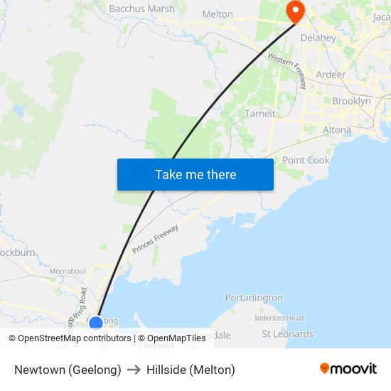 Newtown (Geelong) to Hillside (Melton) map