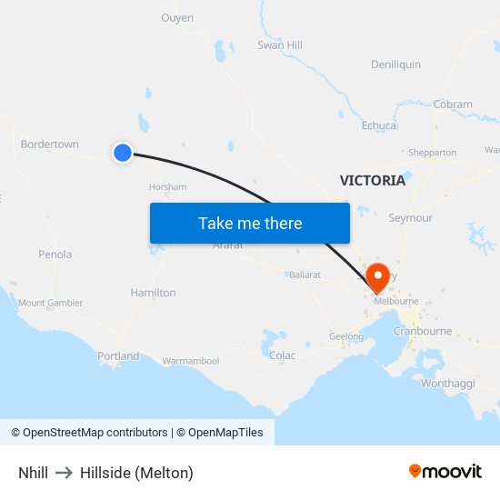 Nhill to Hillside (Melton) map