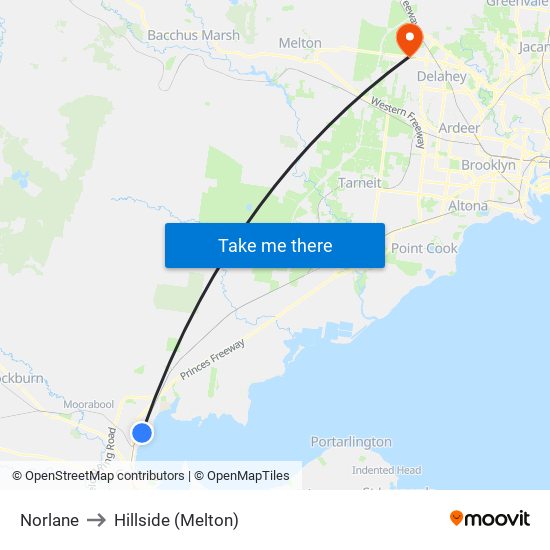 Norlane to Hillside (Melton) map