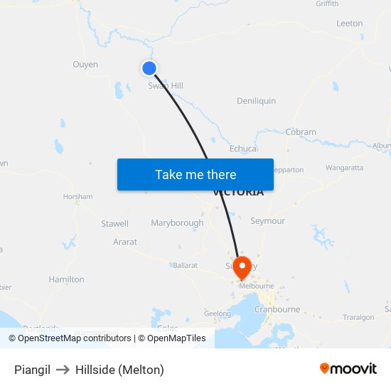 Piangil to Hillside (Melton) map