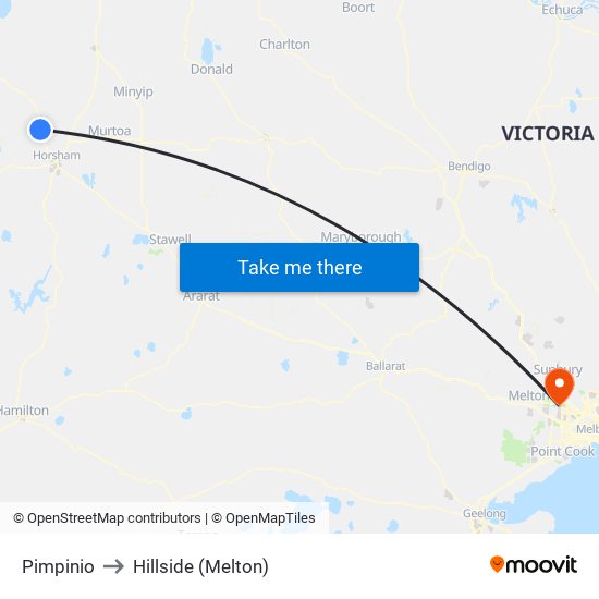 Pimpinio to Hillside (Melton) map