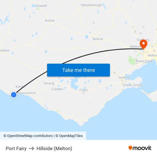 Port Fairy to Hillside (Melton) map