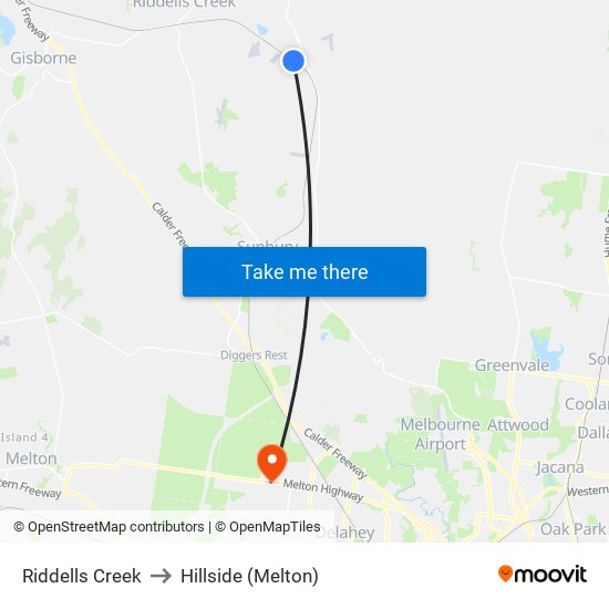 Riddells Creek to Hillside (Melton) map