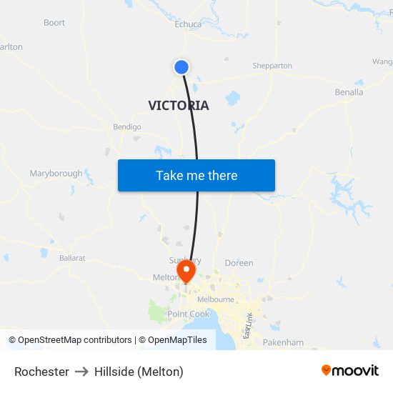 Rochester to Hillside (Melton) map