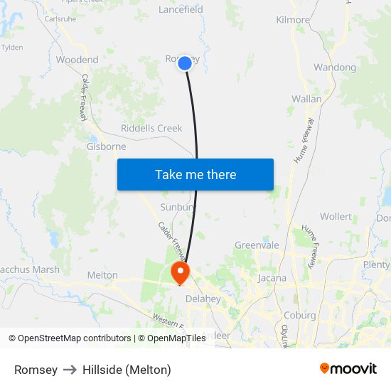 Romsey to Hillside (Melton) map