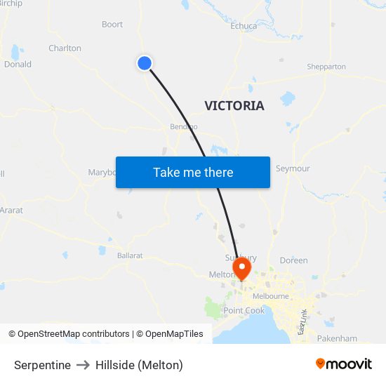 Serpentine to Hillside (Melton) map