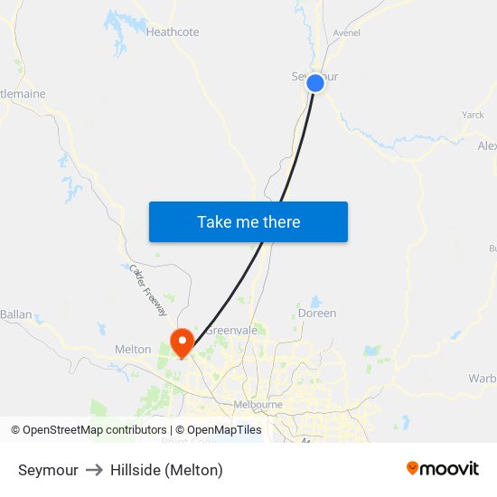 Seymour to Hillside (Melton) map