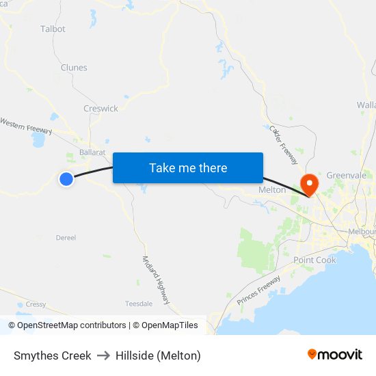 Smythes Creek to Hillside (Melton) map