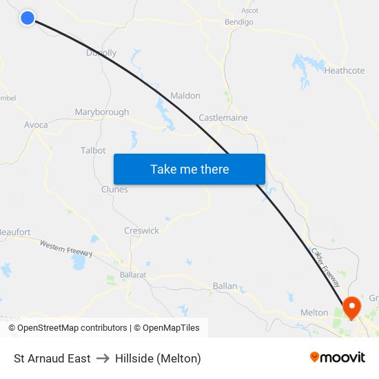 St Arnaud East to Hillside (Melton) map