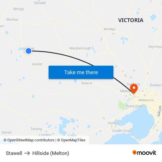 Stawell to Hillside (Melton) map