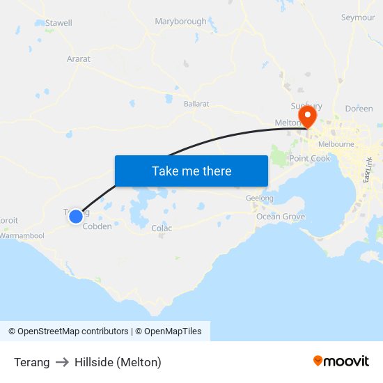 Terang to Hillside (Melton) map