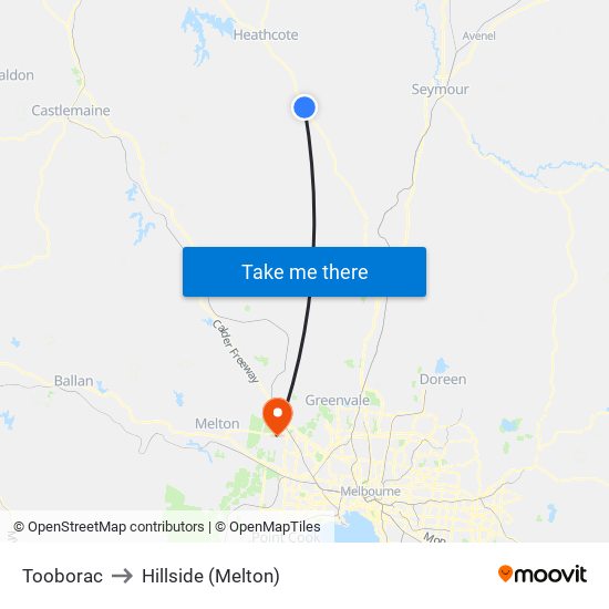 Tooborac to Hillside (Melton) map