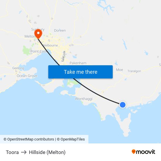 Toora to Hillside (Melton) map