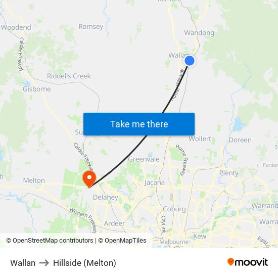 Wallan to Hillside (Melton) map