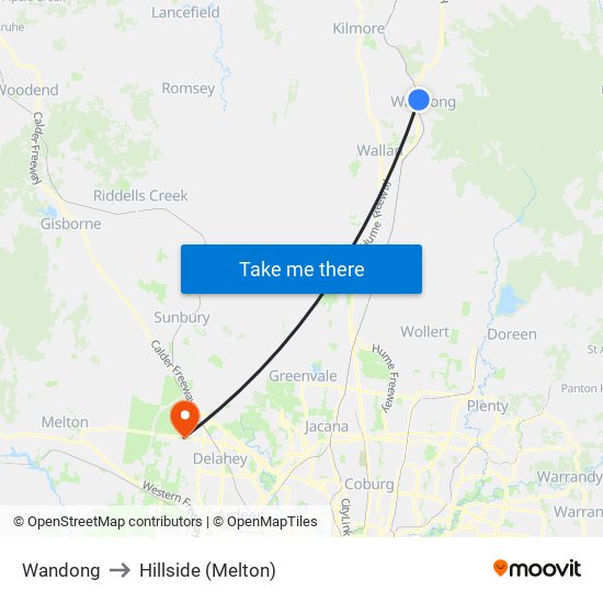 Wandong to Hillside (Melton) map