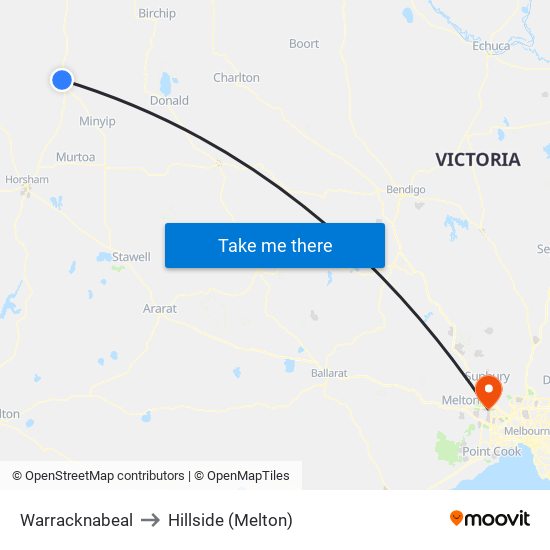 Warracknabeal to Hillside (Melton) map