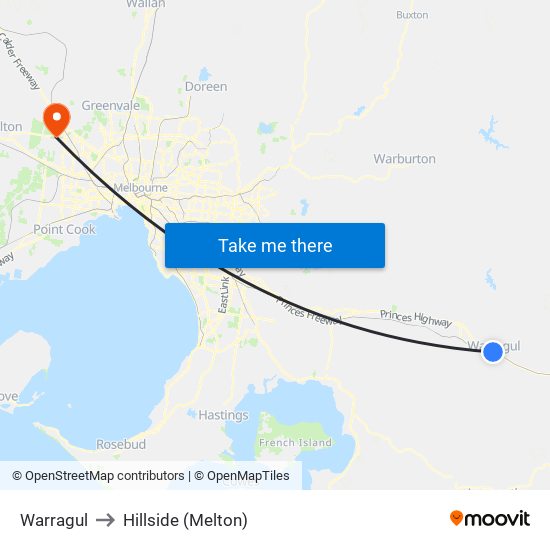 Warragul to Hillside (Melton) map