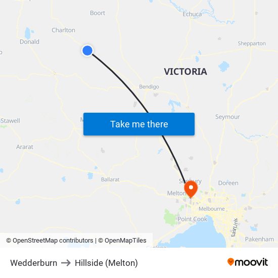 Wedderburn to Hillside (Melton) map