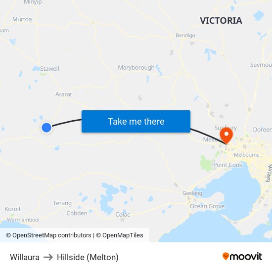 Willaura to Hillside (Melton) map