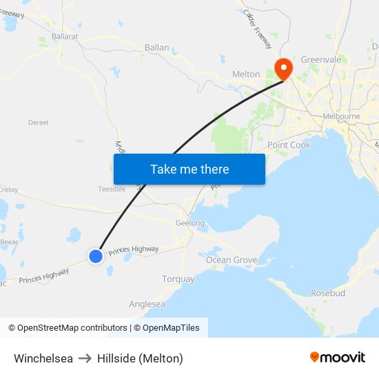 Winchelsea to Hillside (Melton) map