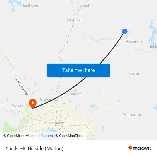 Yarck to Hillside (Melton) map