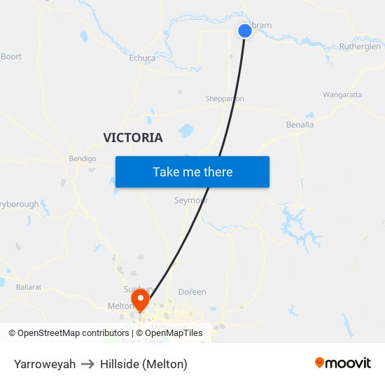 Yarroweyah to Hillside (Melton) map