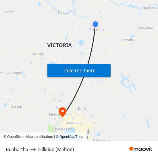 Bunbartha to Hillside (Melton) map