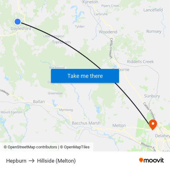 Hepburn to Hillside (Melton) map