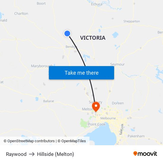 Raywood to Hillside (Melton) map