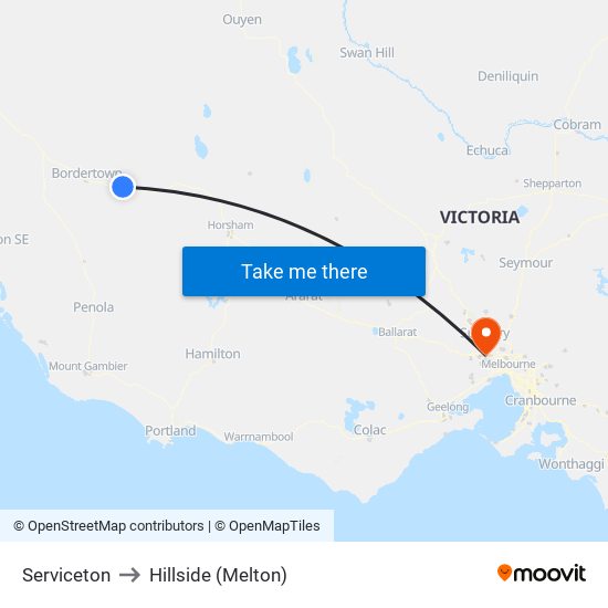 Serviceton to Hillside (Melton) map