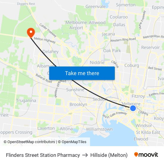 Flinders Street Station Pharmacy to Hillside (Melton) map