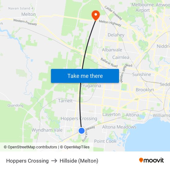 Hoppers Crossing to Hillside (Melton) map