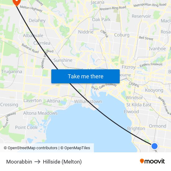 Moorabbin to Hillside (Melton) map