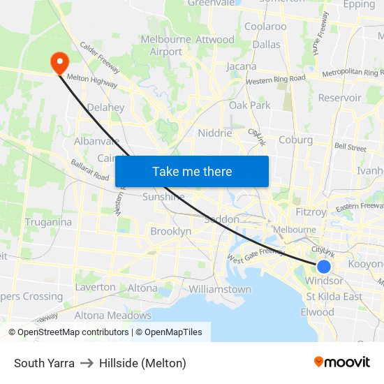 South Yarra to Hillside (Melton) map