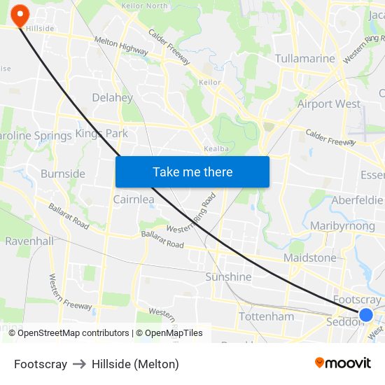 Footscray to Hillside (Melton) map