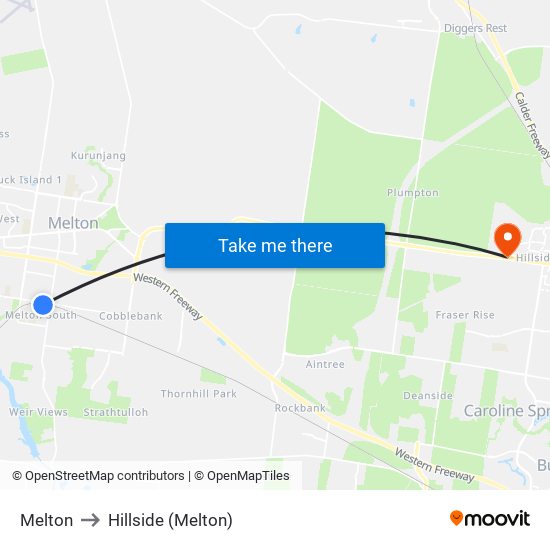 Melton to Hillside (Melton) map