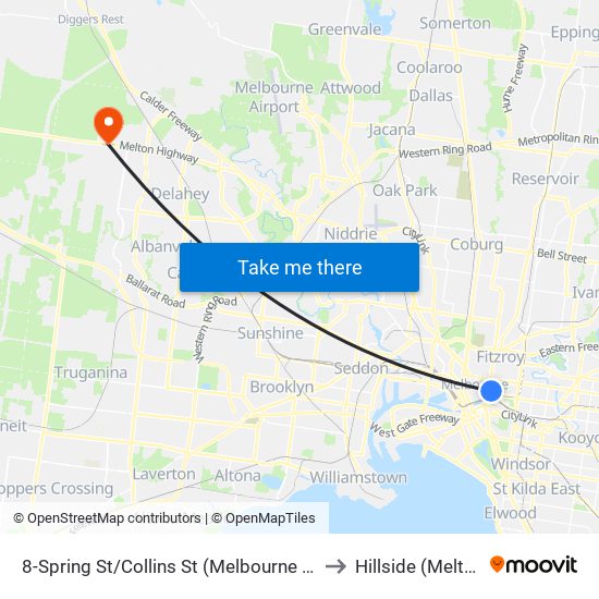 8-Spring St/Collins St (Melbourne City) to Hillside (Melton) map