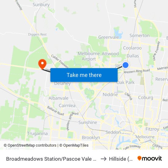 Broadmeadows Station/Pascoe Vale Rd (Broadmeadows) to Hillside (Melton) map