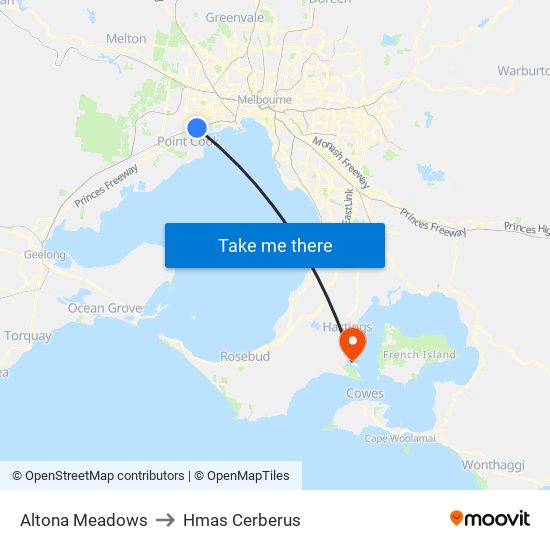 Altona Meadows to Hmas Cerberus map